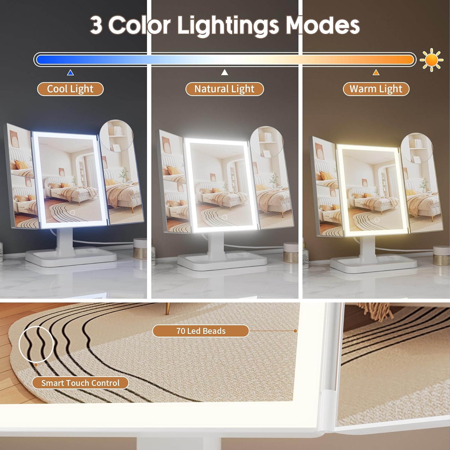 Compact Rechargeable Makeup Mirror