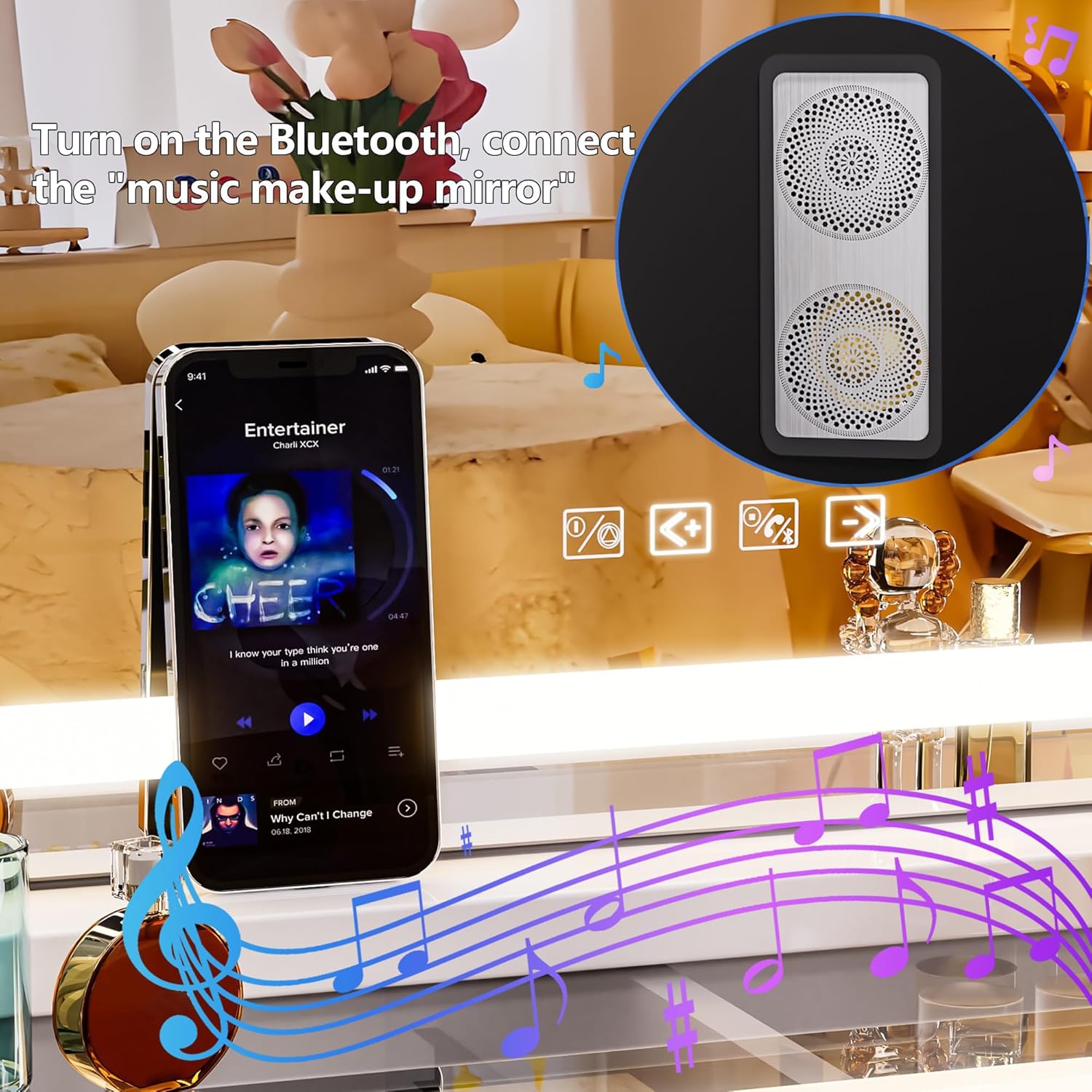 Vanity Mirror with Lights and Bluetooth Speaker