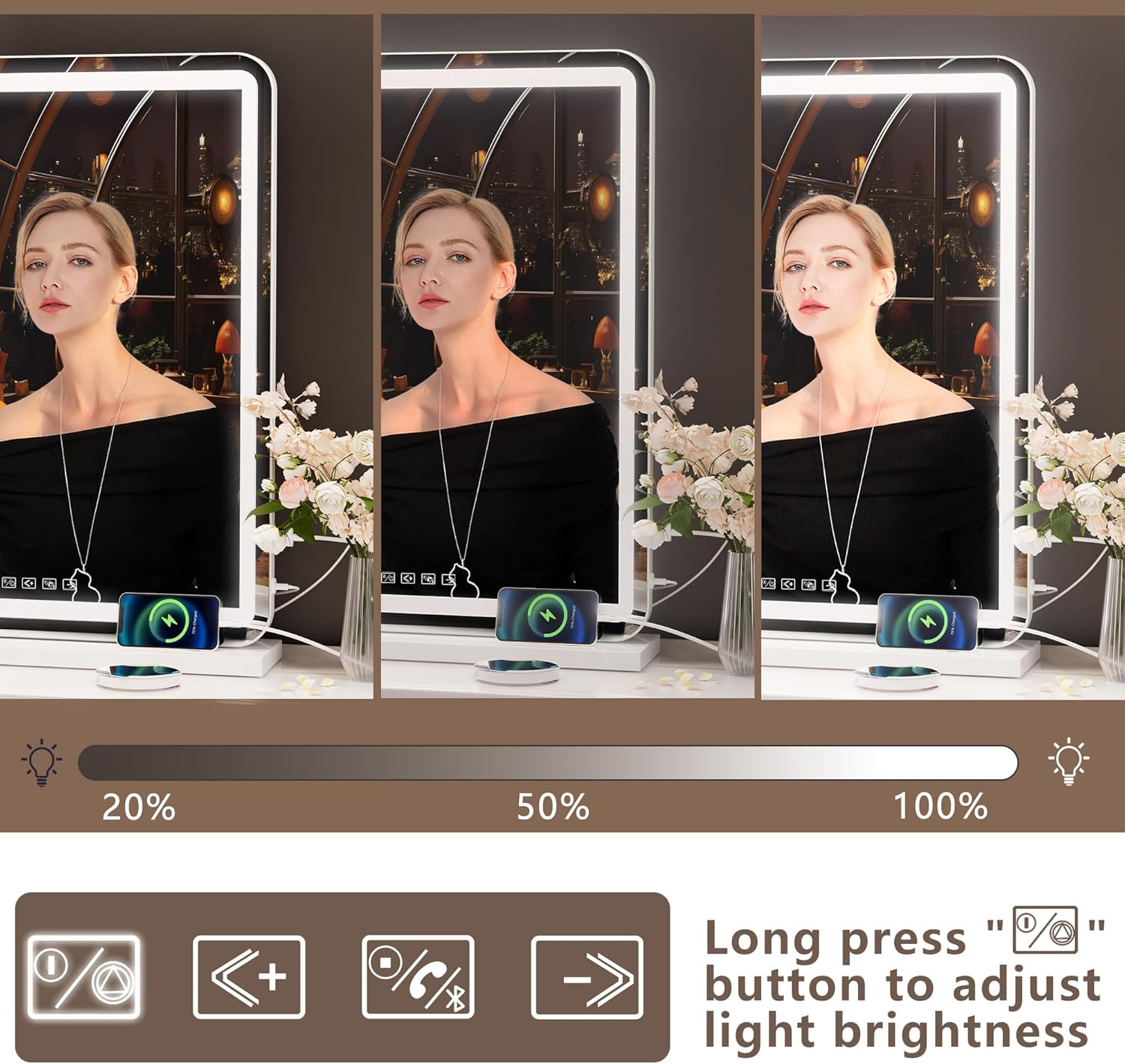 Vanity Mirror with Lights and Bluetooth Speaker