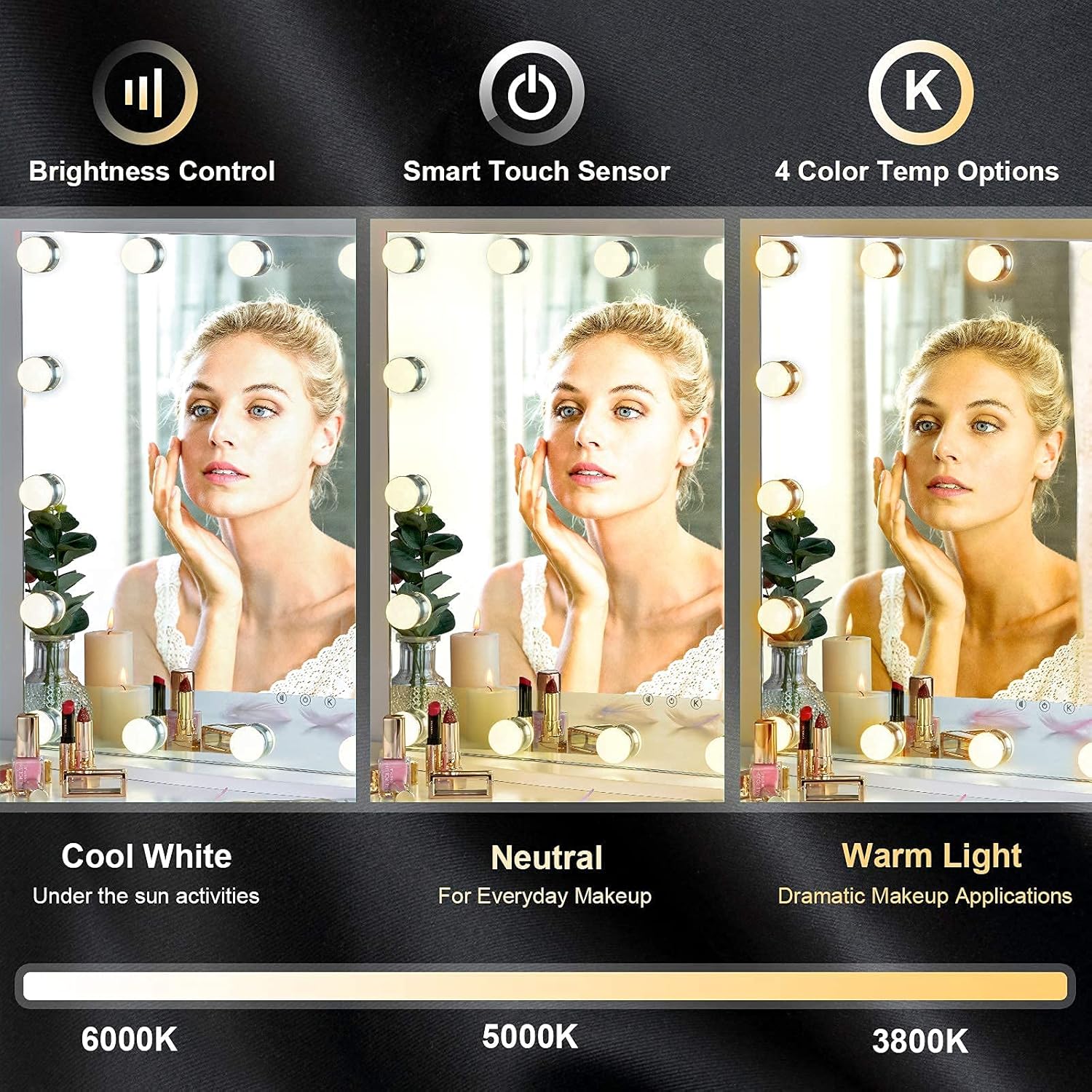 LUXFURNI Hollywood Vanity Mirror with Lights