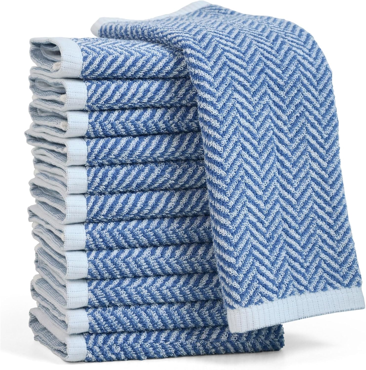 12-Piece Cleanbear Face and Body Washcloths with Herringbone Design