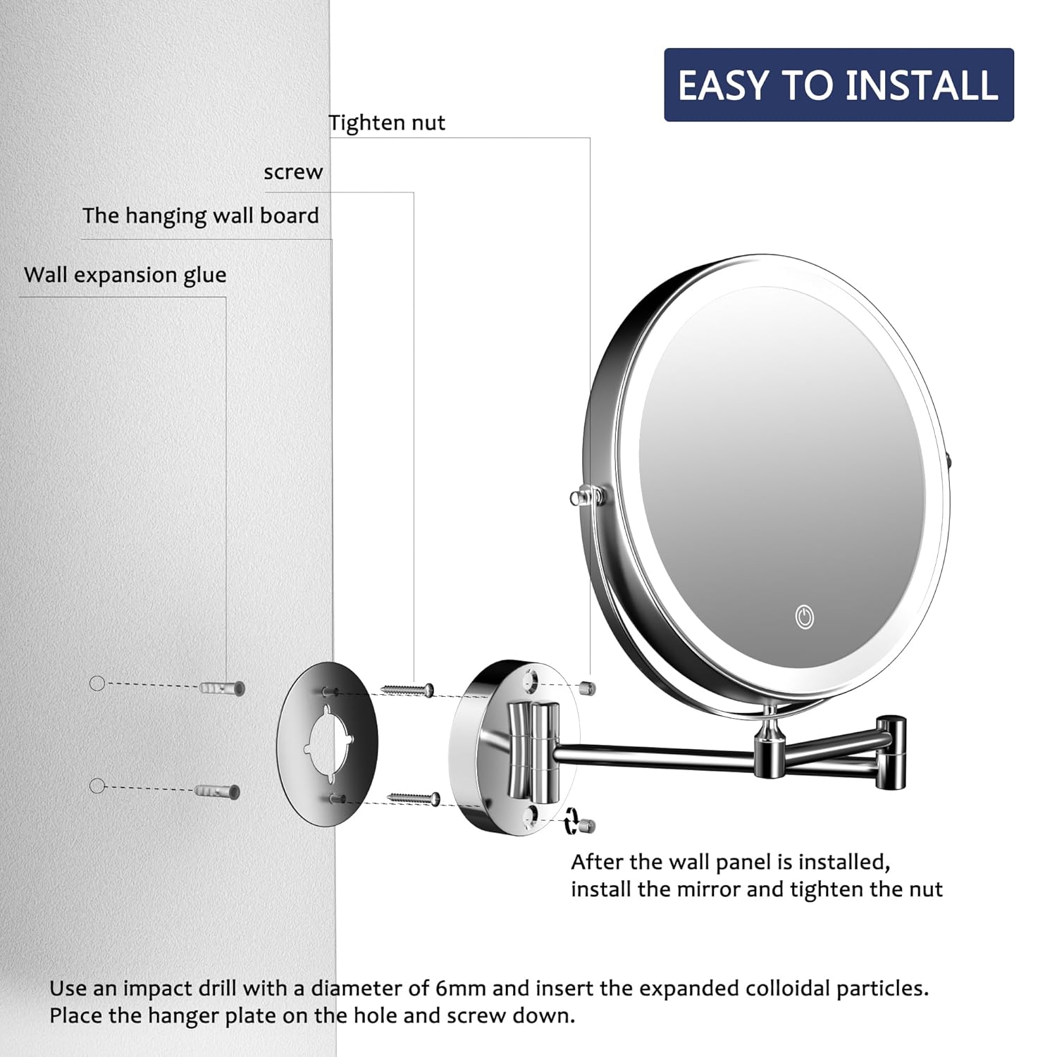 Hasipu10-Inch Wall-Mounted Makeup Mirror