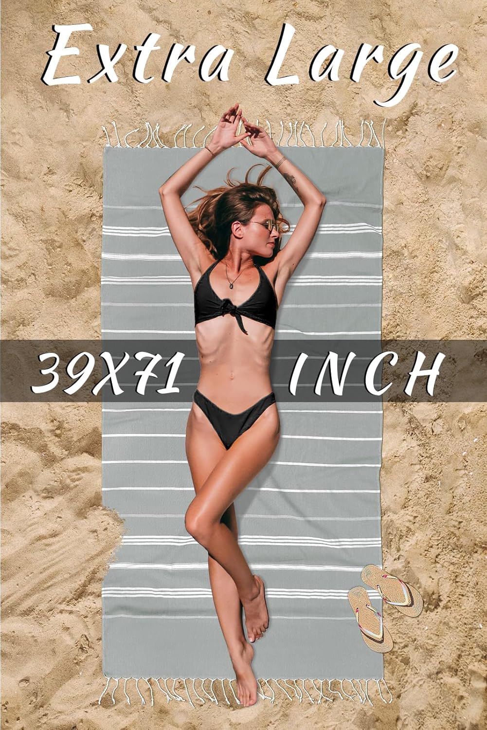 Cotton Turkish Beach Towel - Lightweight Sand Free Quick Drying Oversized Prewashed