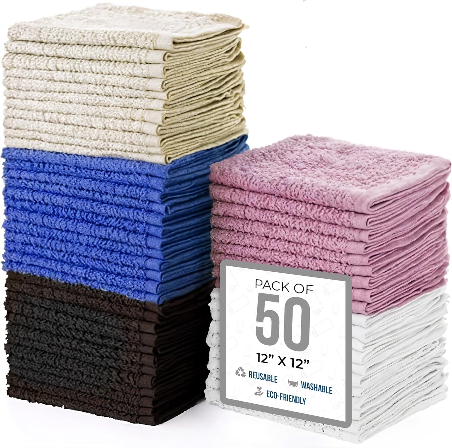 100 Cotton Washcloths Set - Multi Color