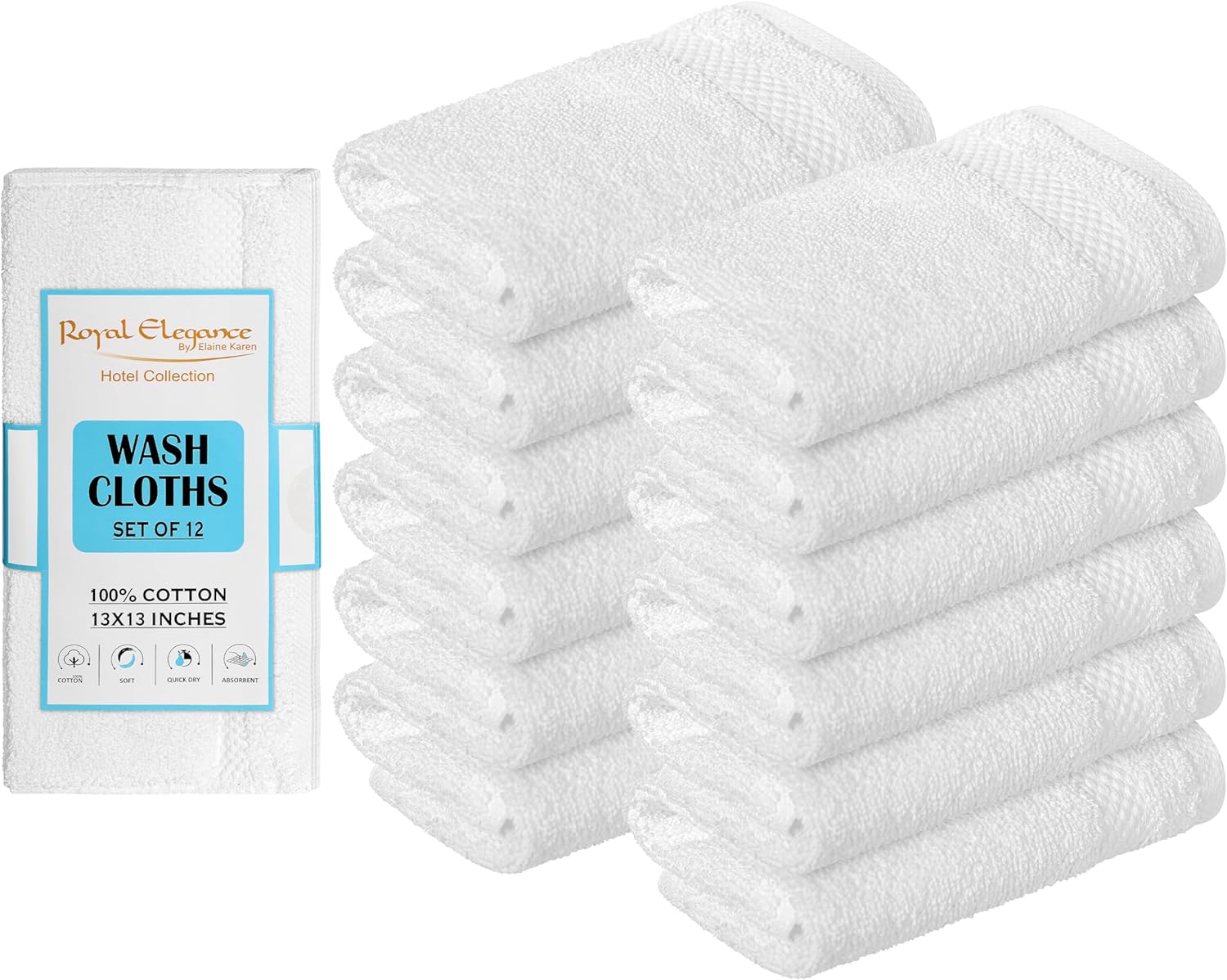 Elaine Karen 12-Pack Premium Cotton Face Wash cloths