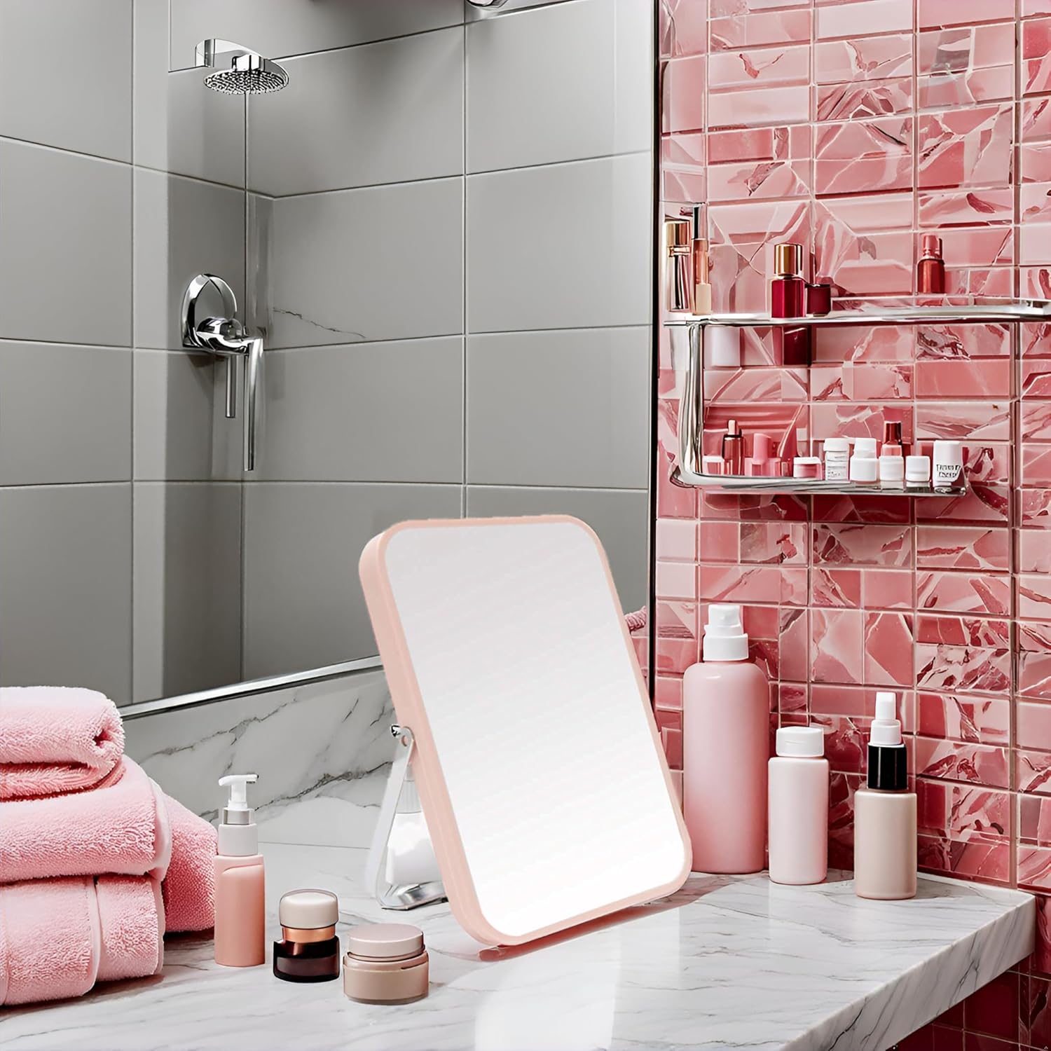 8-Inch Portable Folding Table Vanity Mirror Pink