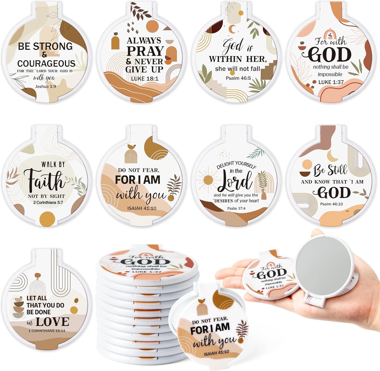 36-Piece Bible Verse Compact Mirrors - Boho Christian Gifts
