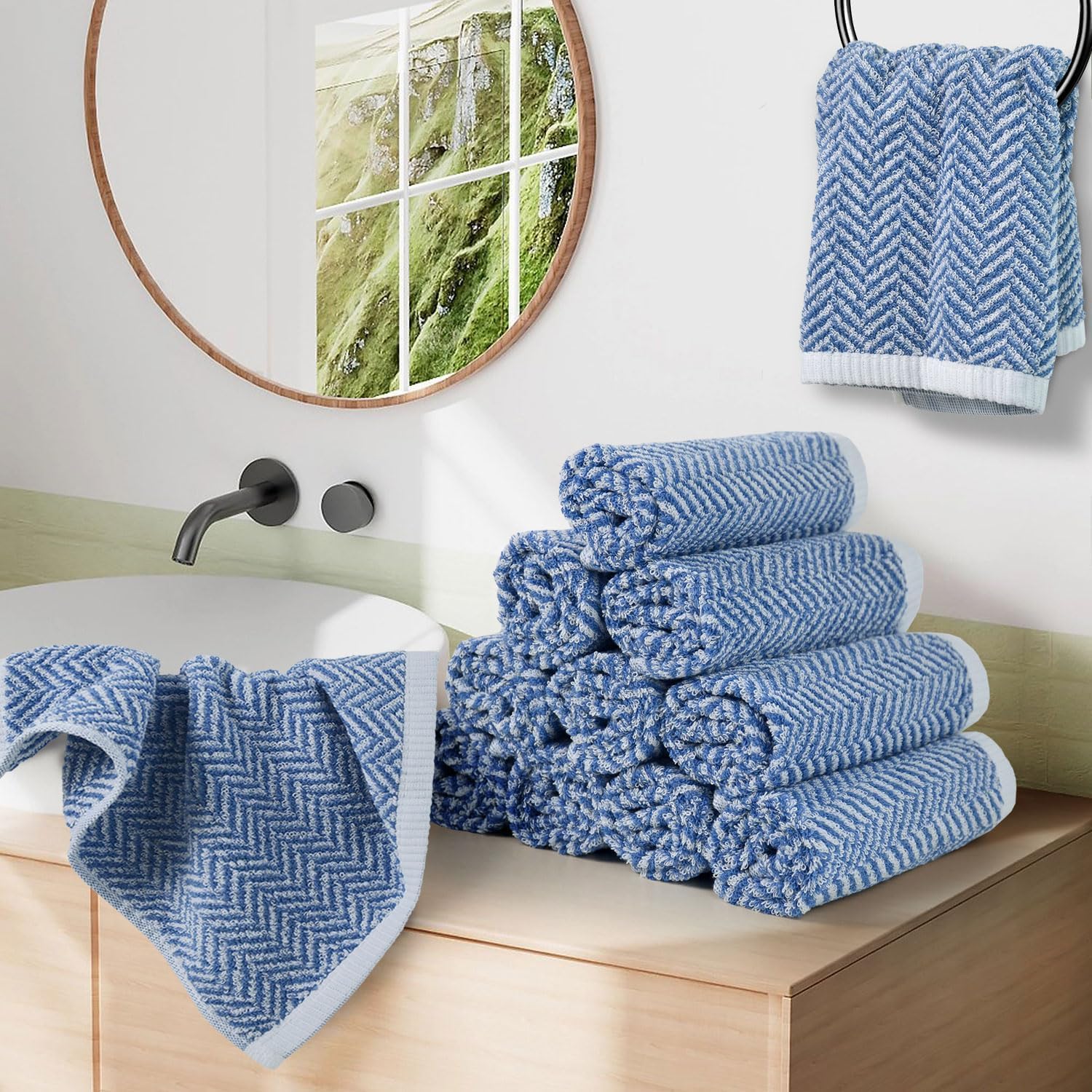 12-Piece Cleanbear Face and Body Washcloths with Herringbone Design