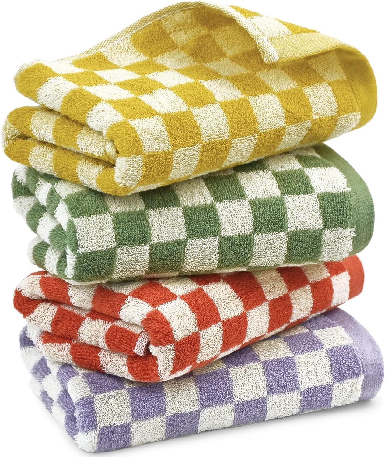 Jacquotha Bath Hand Towels 4-Piece Checkered Soft Absorbent