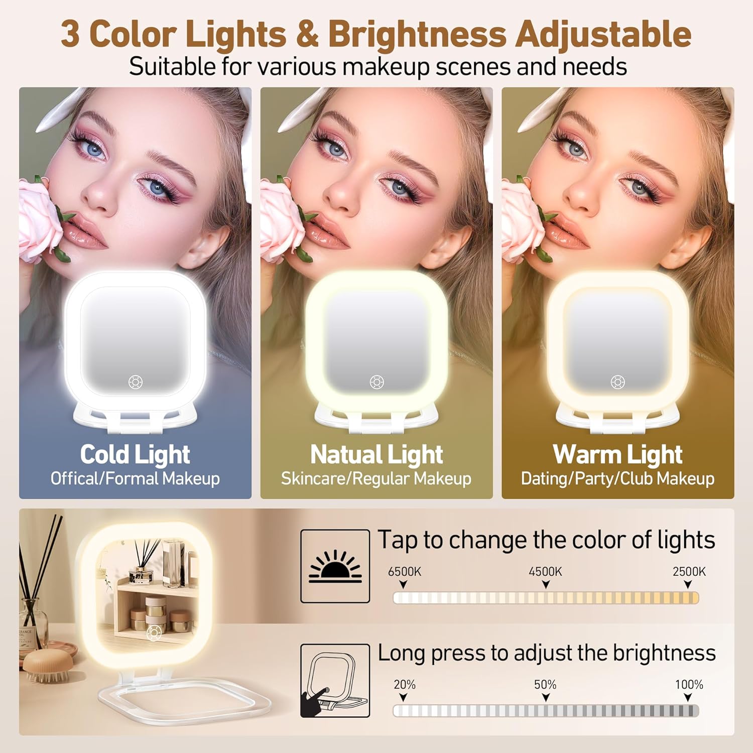 GOMIPURU Travel Mirror with Lights