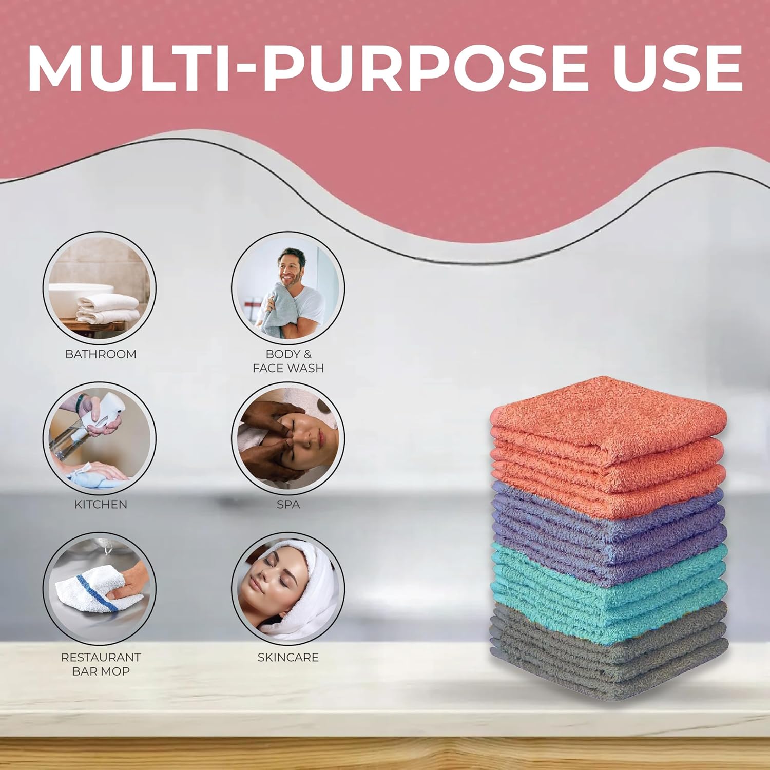 15-Piece Washable 11x11 inch Washcloth Set