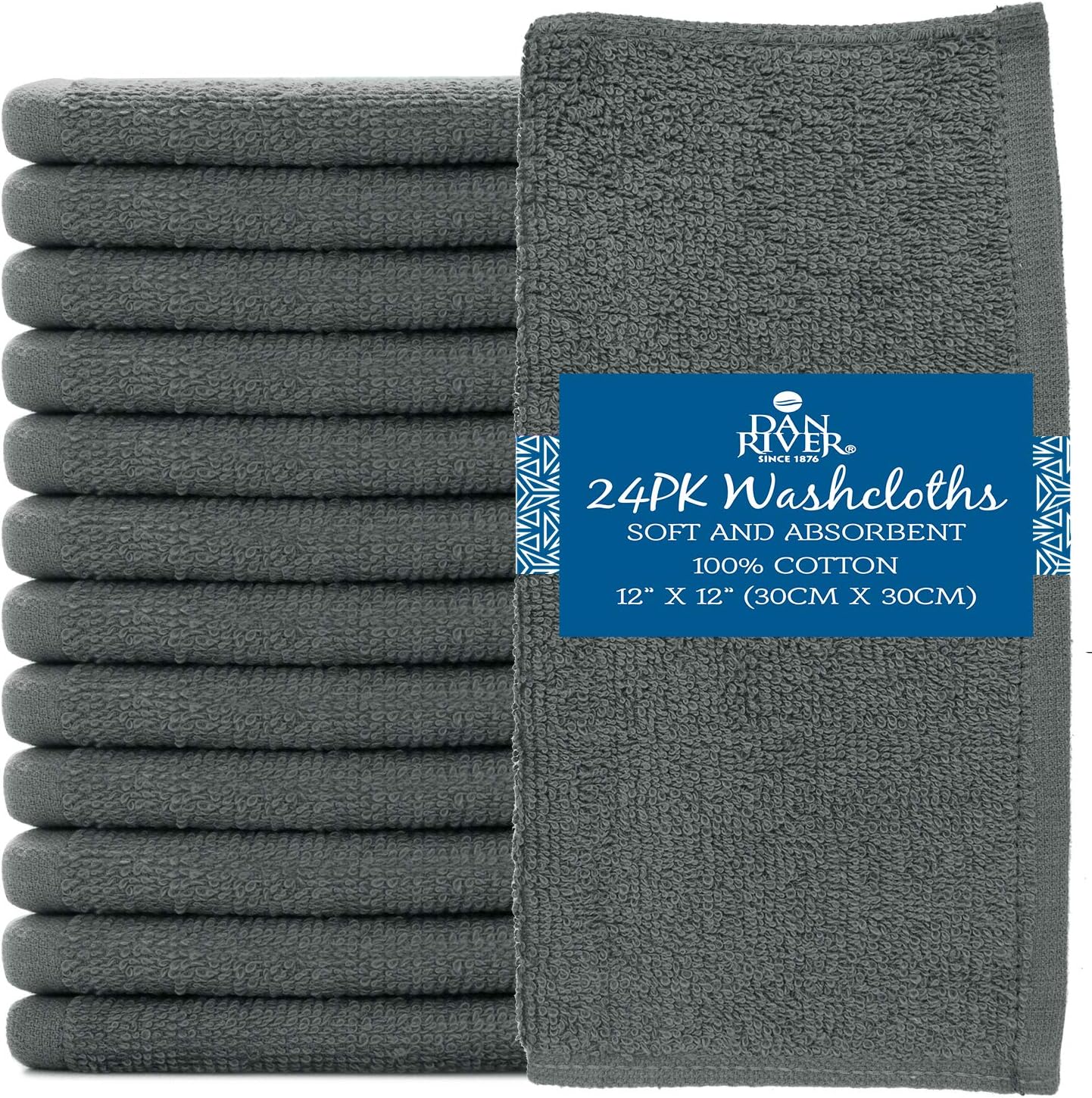 Premium 100 Cotton 24-Pack Washcloths Soft Plush Quick Dry Multi-Use