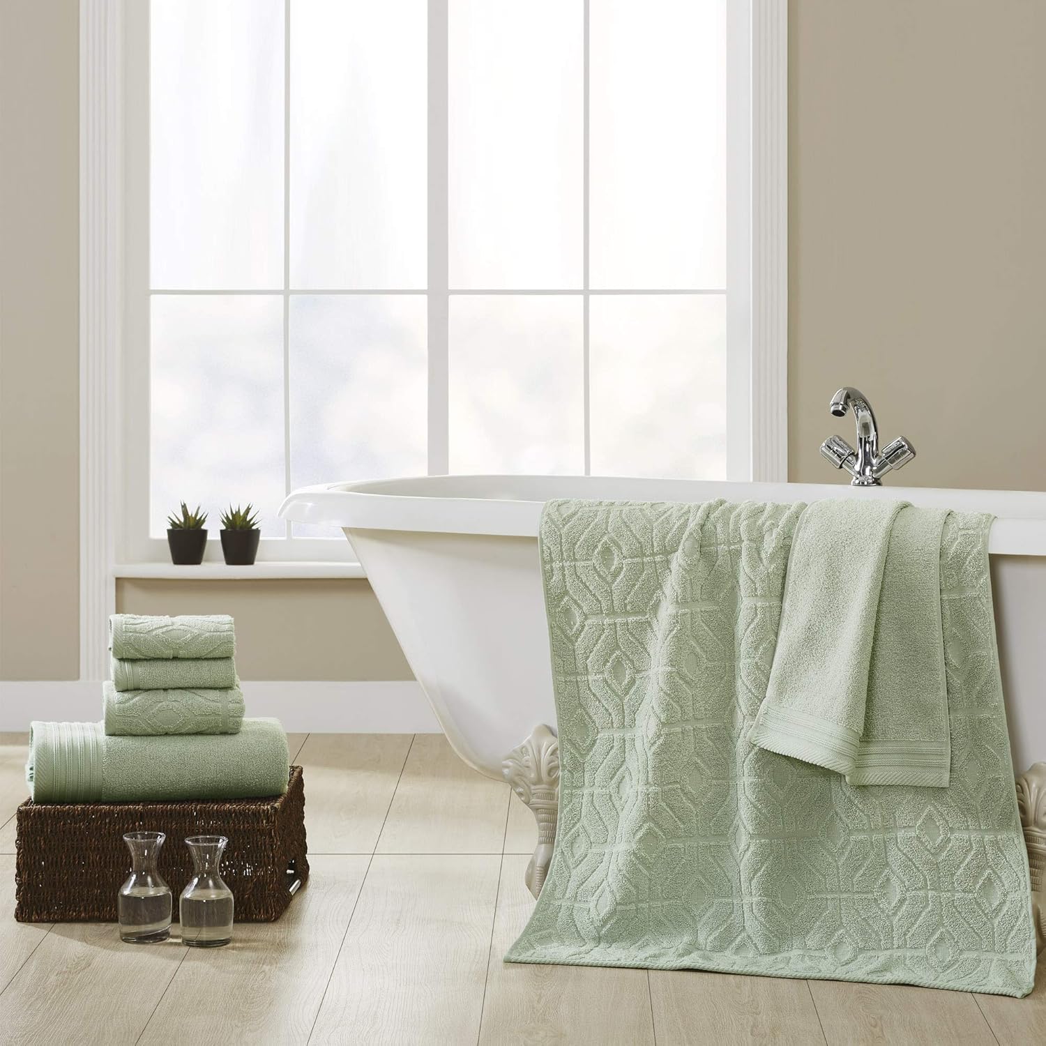 Amrapur Overseas 6-Piece Yarn Dyed Diamond Gate Jacquard Towel Set - Seafoam