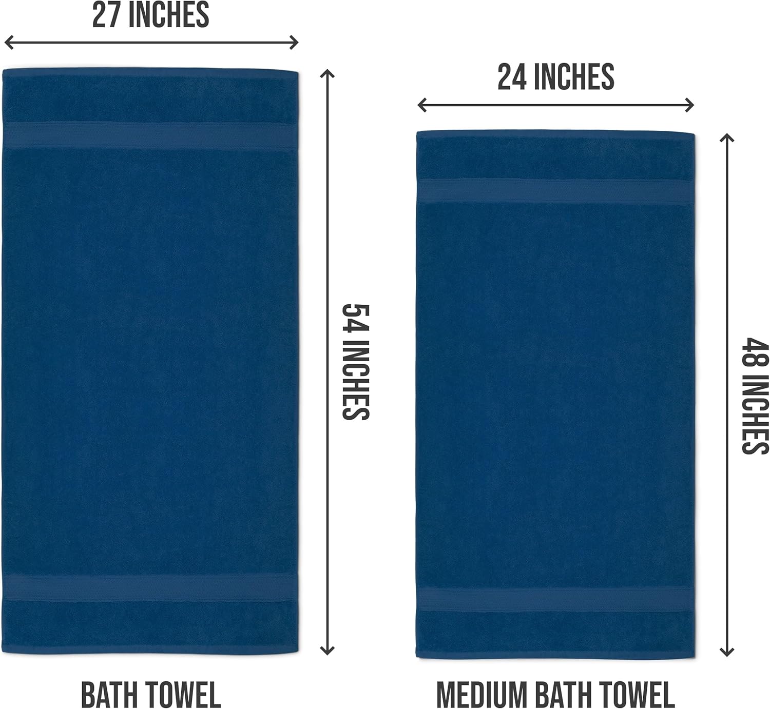 Utopia Medium Bath Towels Set 100 Cotton Quick Drying and Absorbent Navy