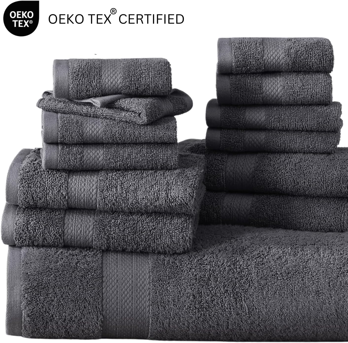 LANE LINEN Bath Towels Set of 6 - 100 Cotton Extra Large Cool Grey