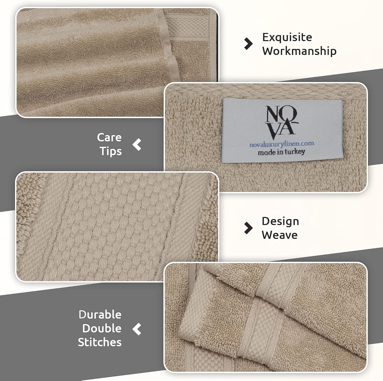 NOVA Luxury Linen Hotel Quality Turkish Towel Set 6 Pcs