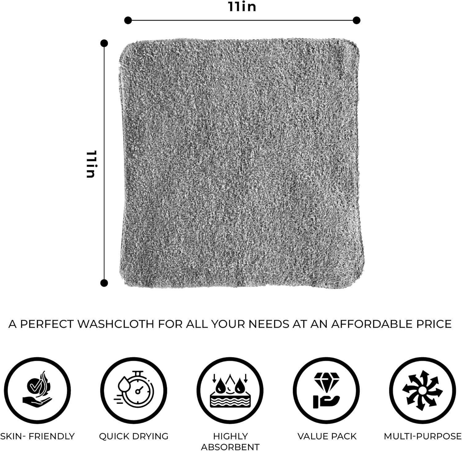 15-Piece Washable 11x11 inch Washcloth Set