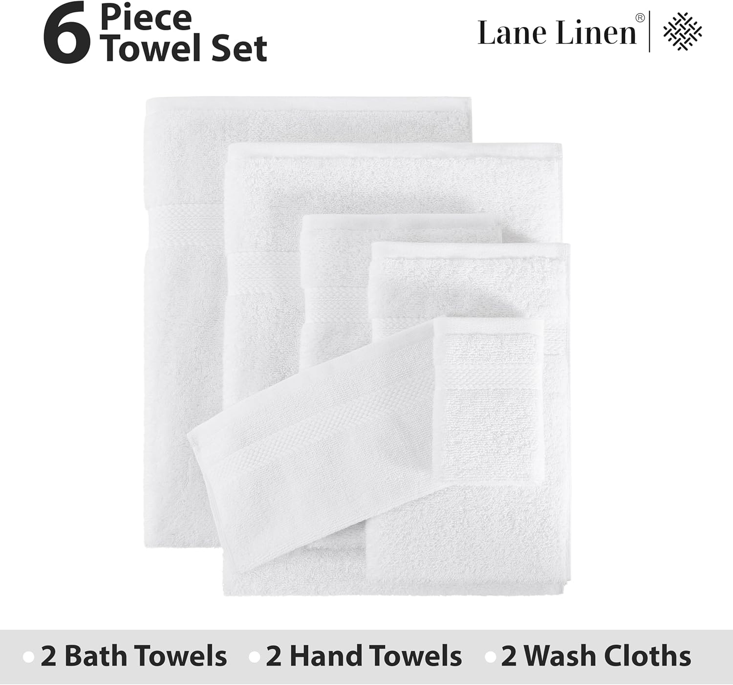 LANE LINEN 100 Cotton White Bath Towels Set