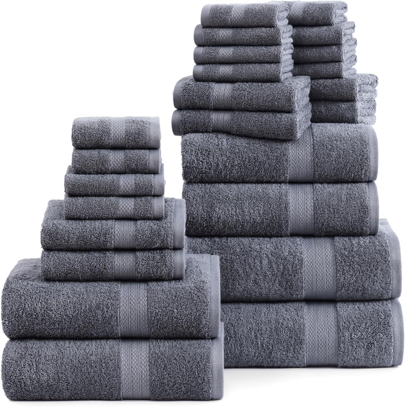 Lane Linen 24 Piece Bath Towels Set - Cool Grey