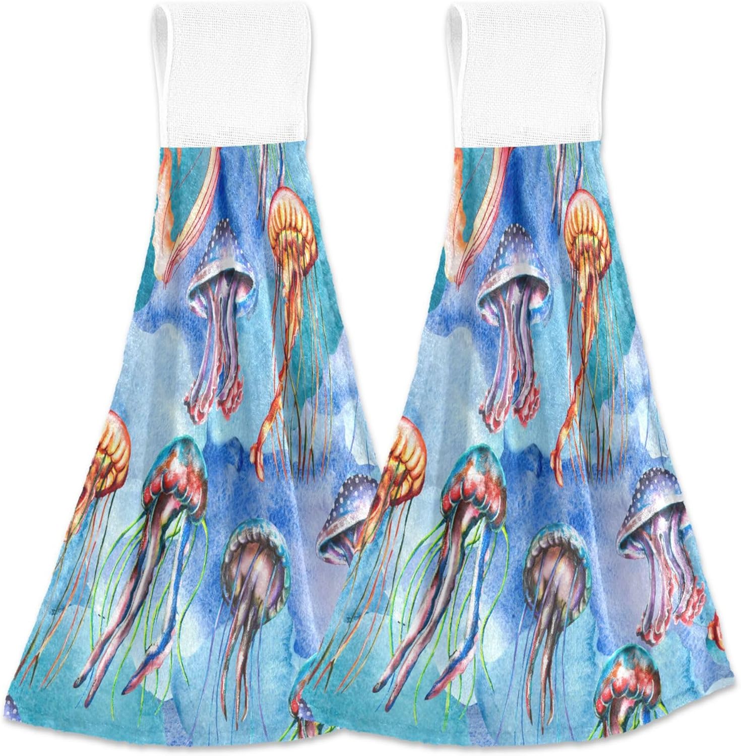 Watercolor Jellyfish Kitchen Hand Towels