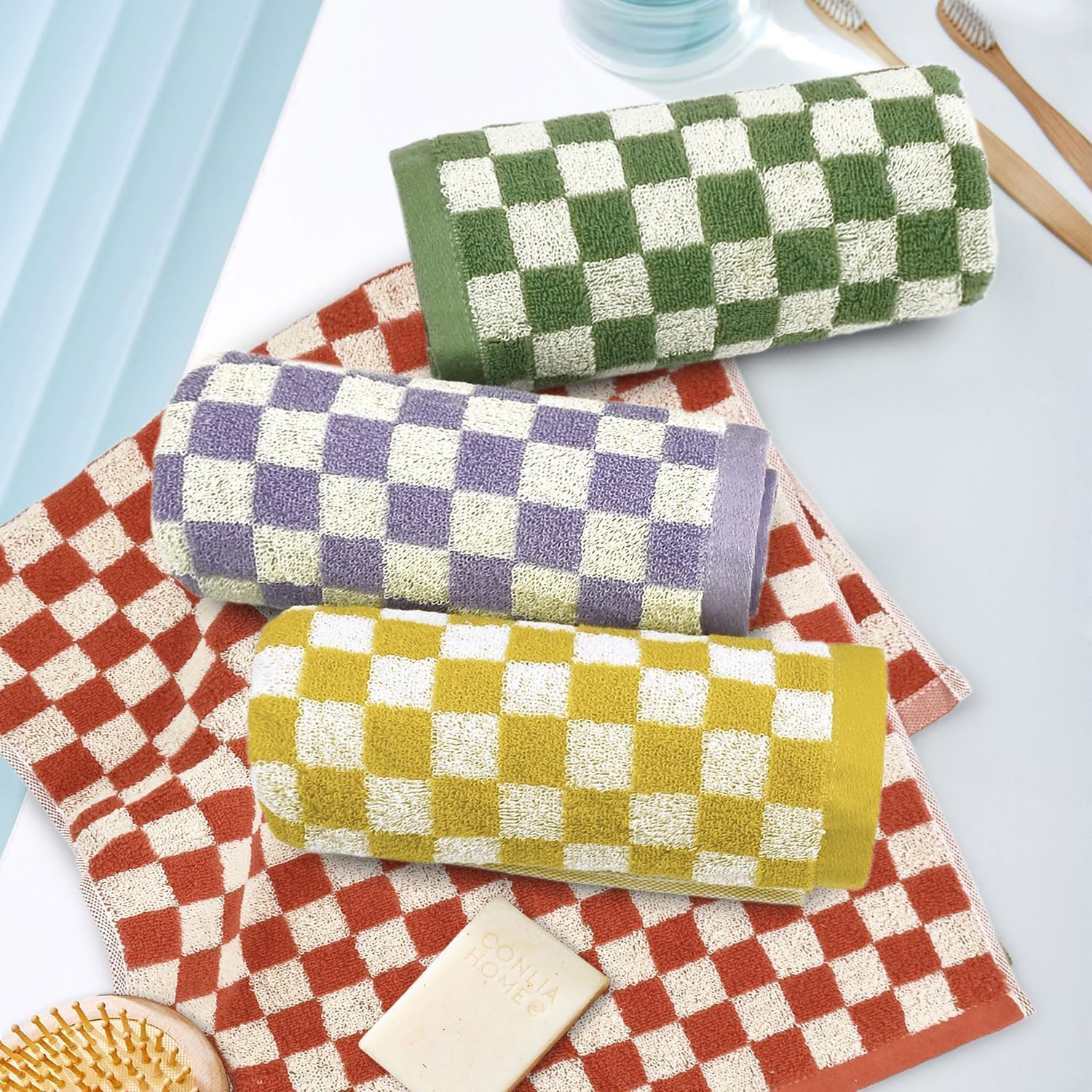 Jacquotha Bath Hand Towels 4-Piece Checkered Soft Absorbent