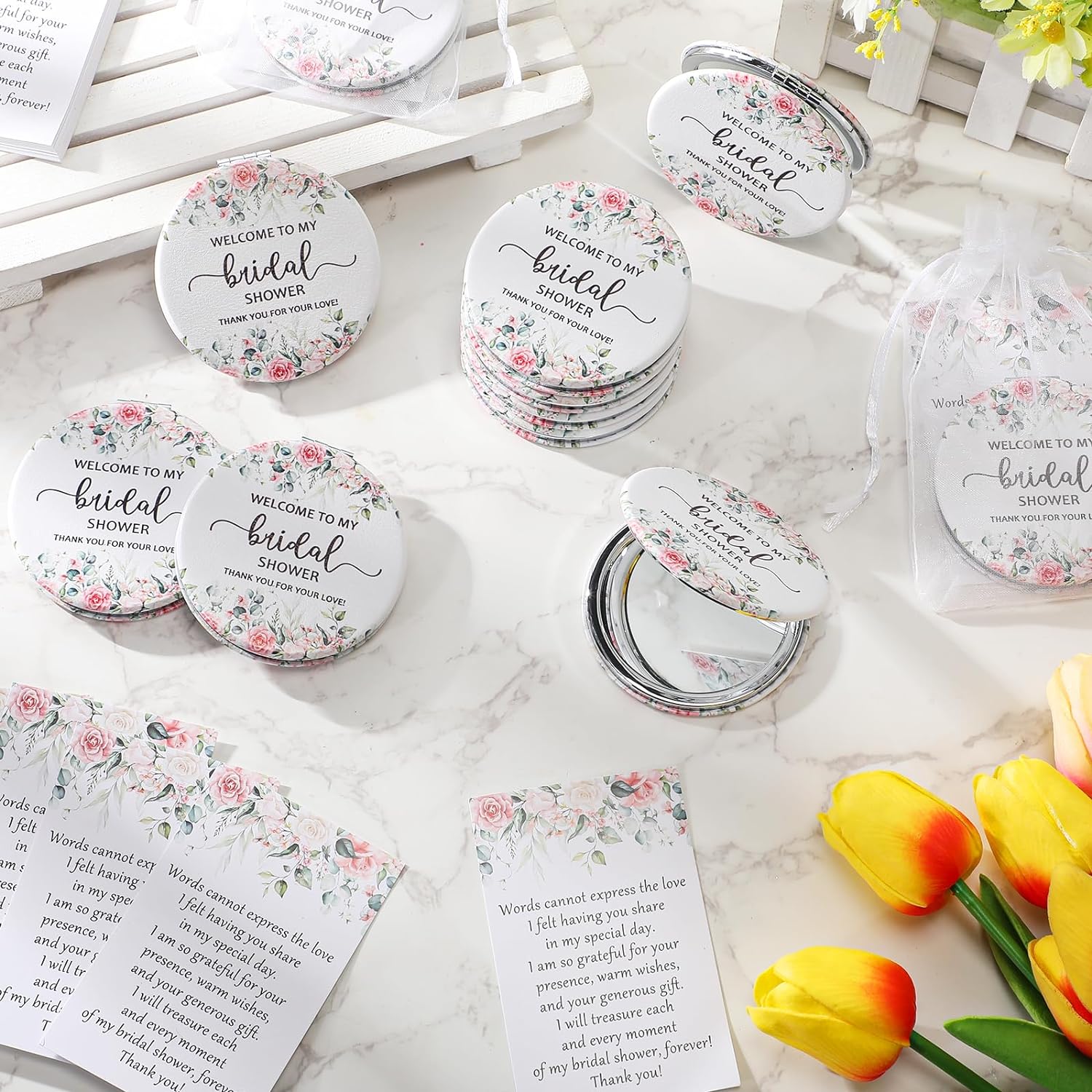 Elegant Bridal shower Favor Set with 24 compact makeup mirrors