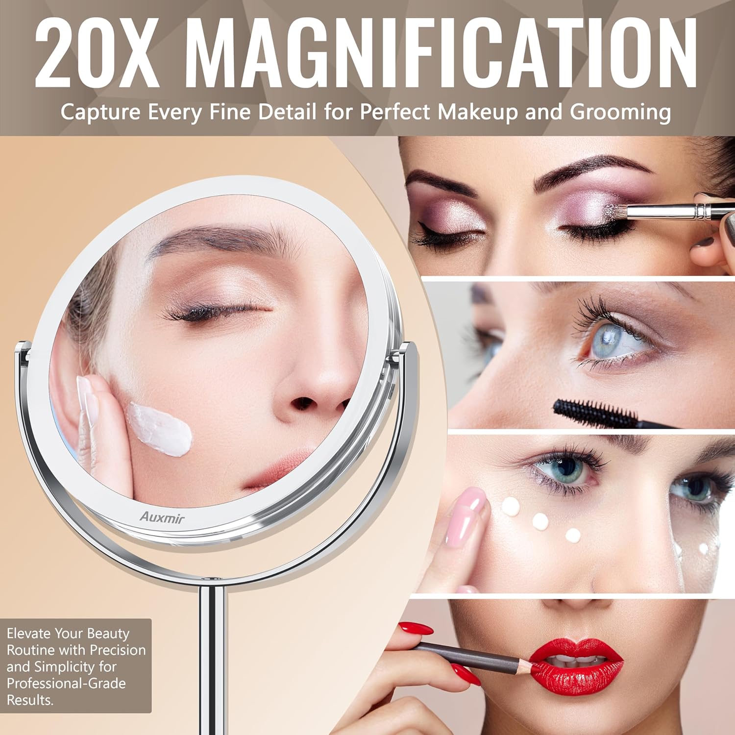 Double-Sided 20X Magnifying Makeup Mirror with 360 Rotation