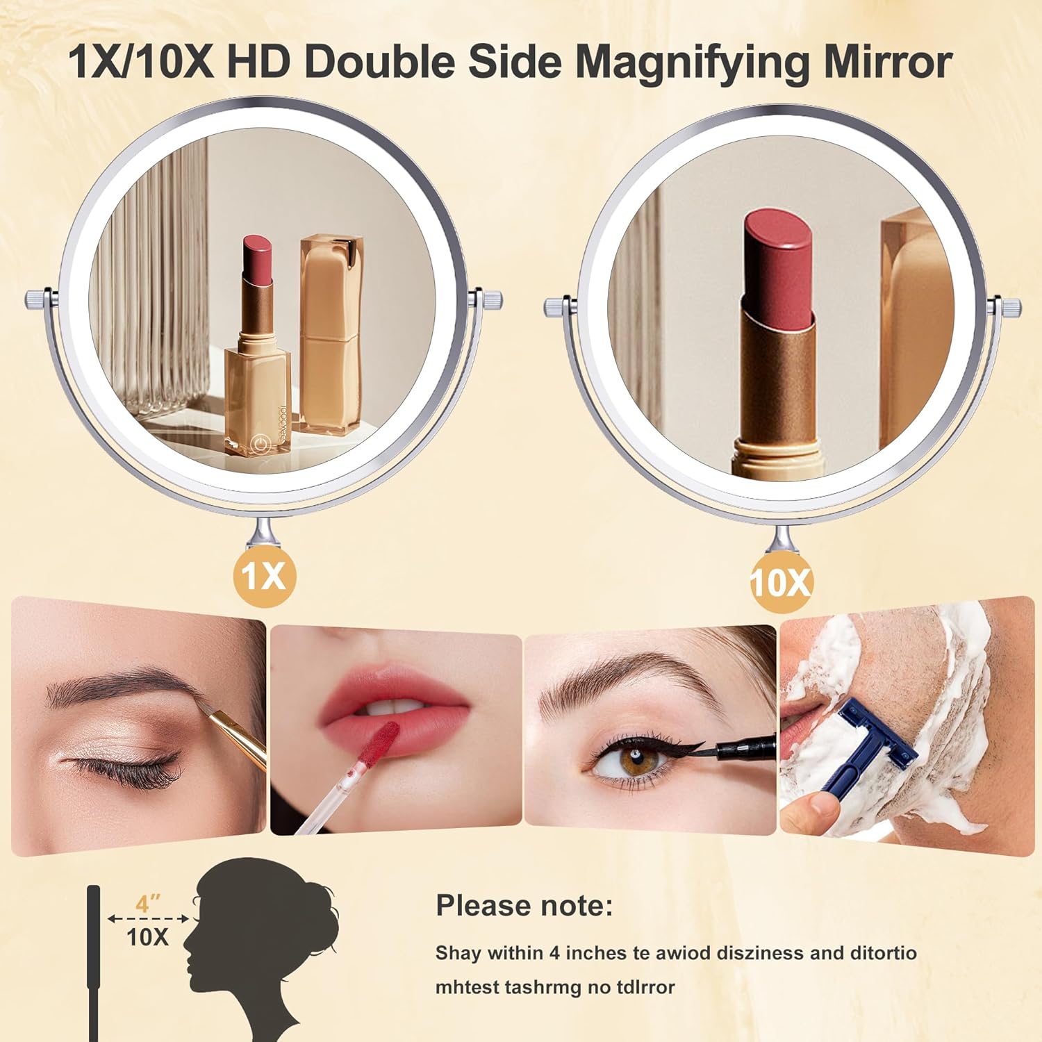 9 inch Large Rechargeable Lighted Makeup Vanity Mirror