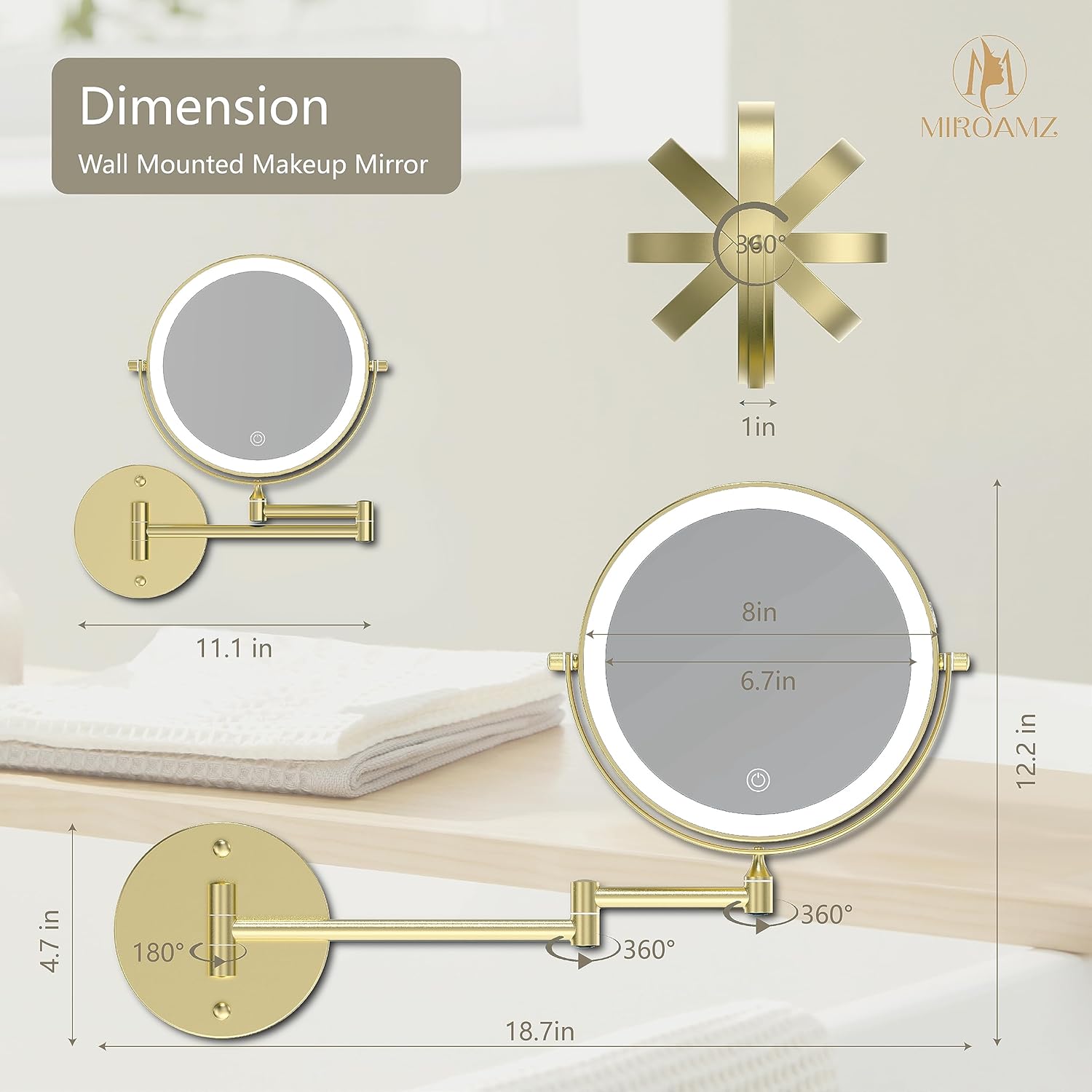 Power Rechargeable Wall-Mounted Makeup Mirror