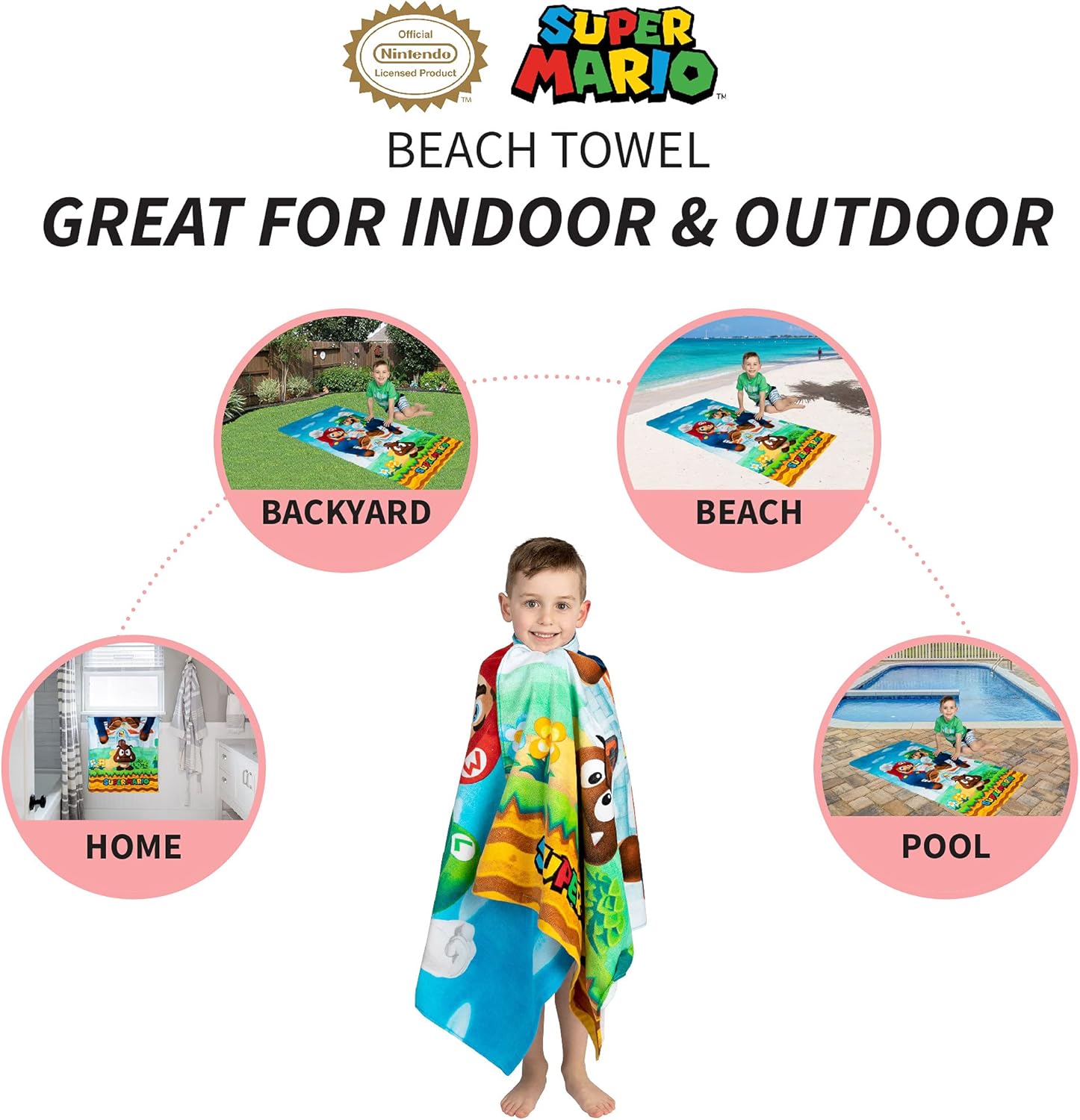 Franco Super Mario Official Nintendo Kids Super Soft Cotton BathPoolBeach Towel