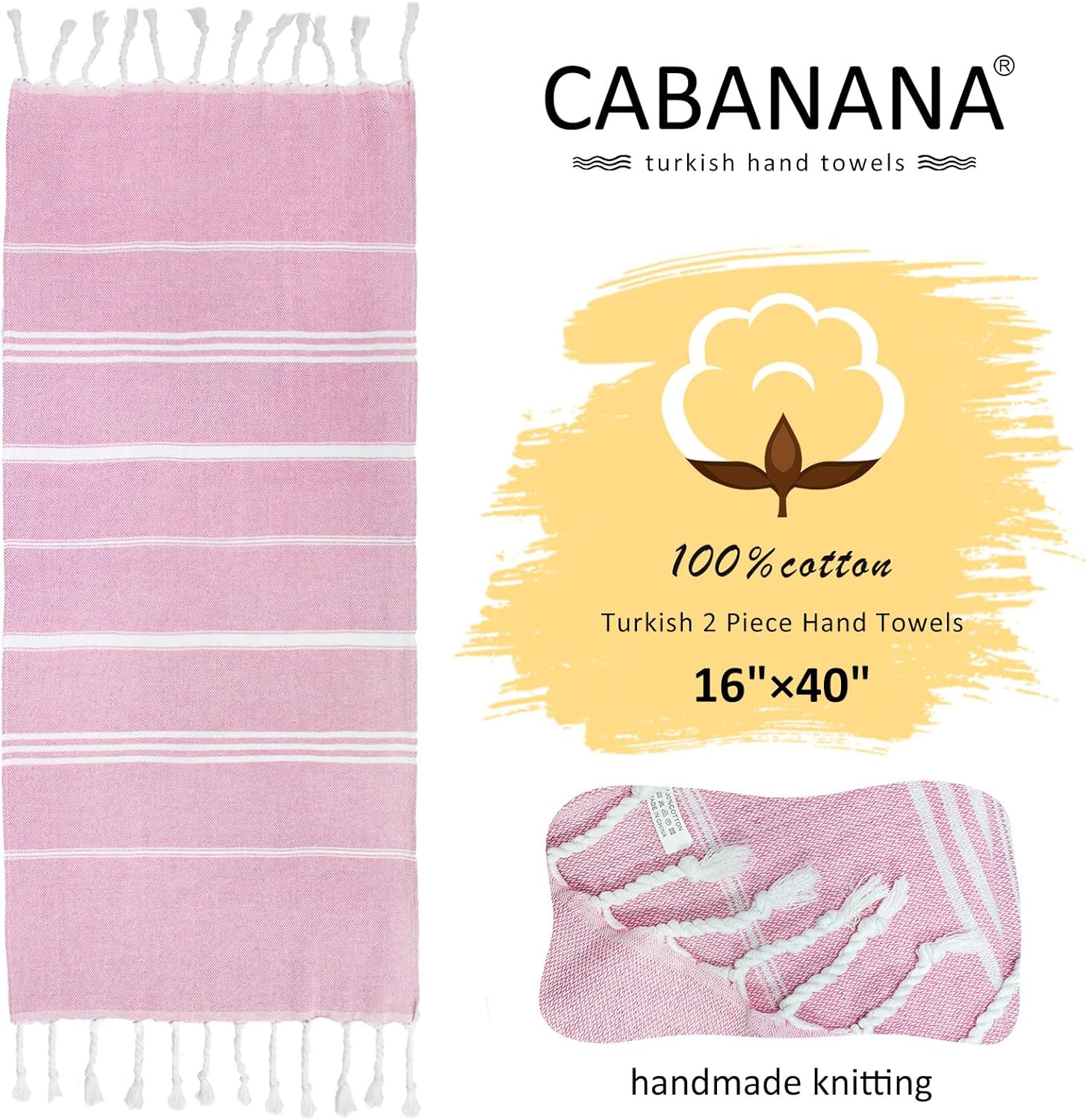 Cabanana Turkish Hand Towels 2-Pack 16x40 Inch 1