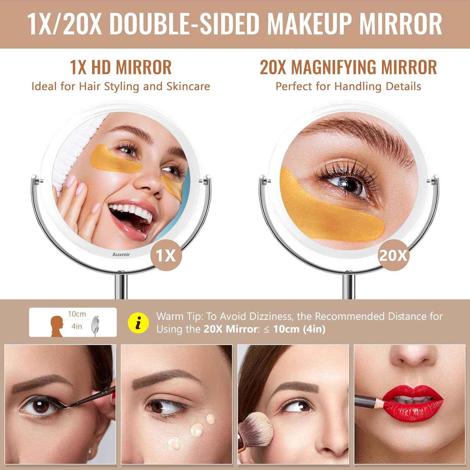 Double-Sided 20X Magnifying Makeup Mirror with 360 Rotation