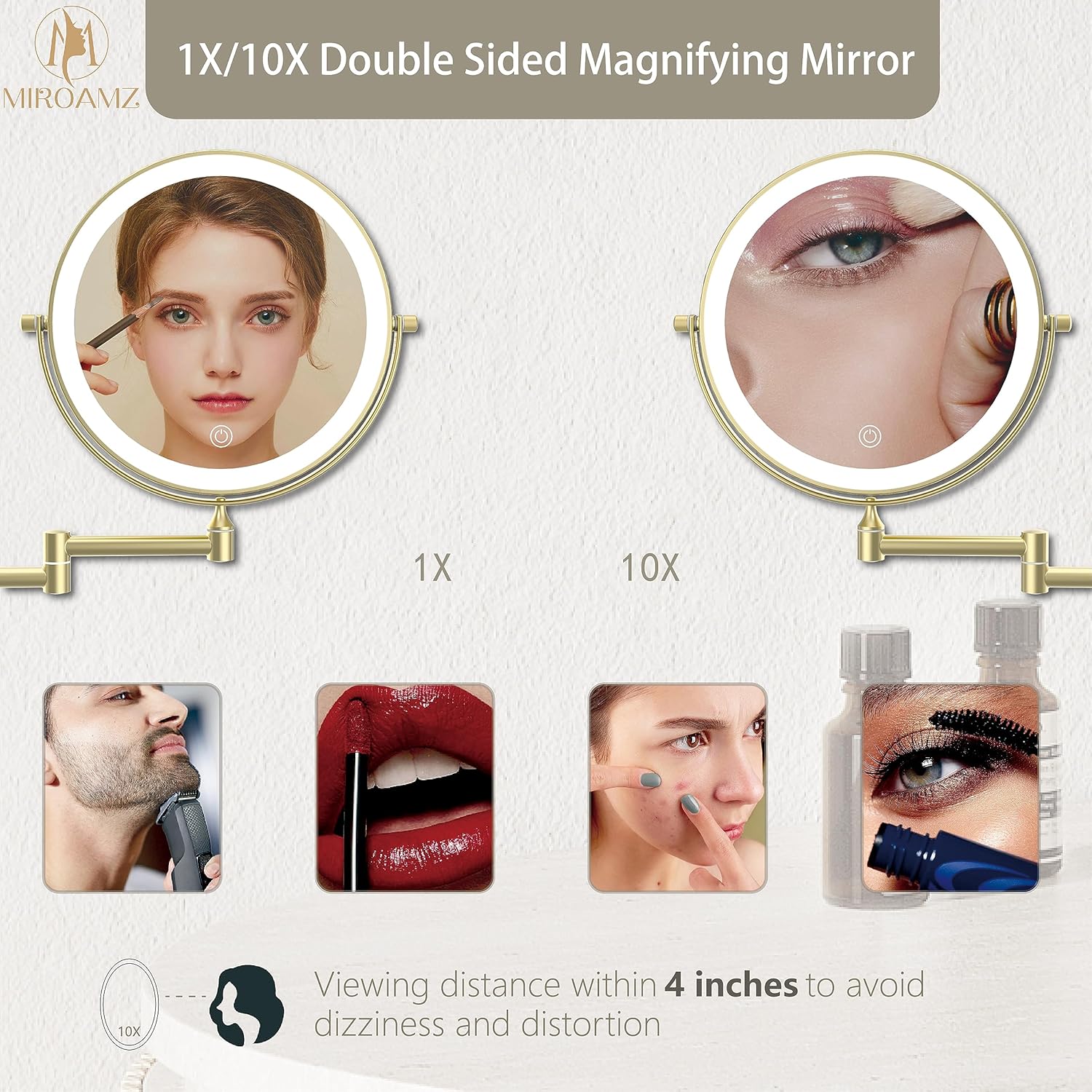 Power Rechargeable Wall-Mounted Makeup Mirror