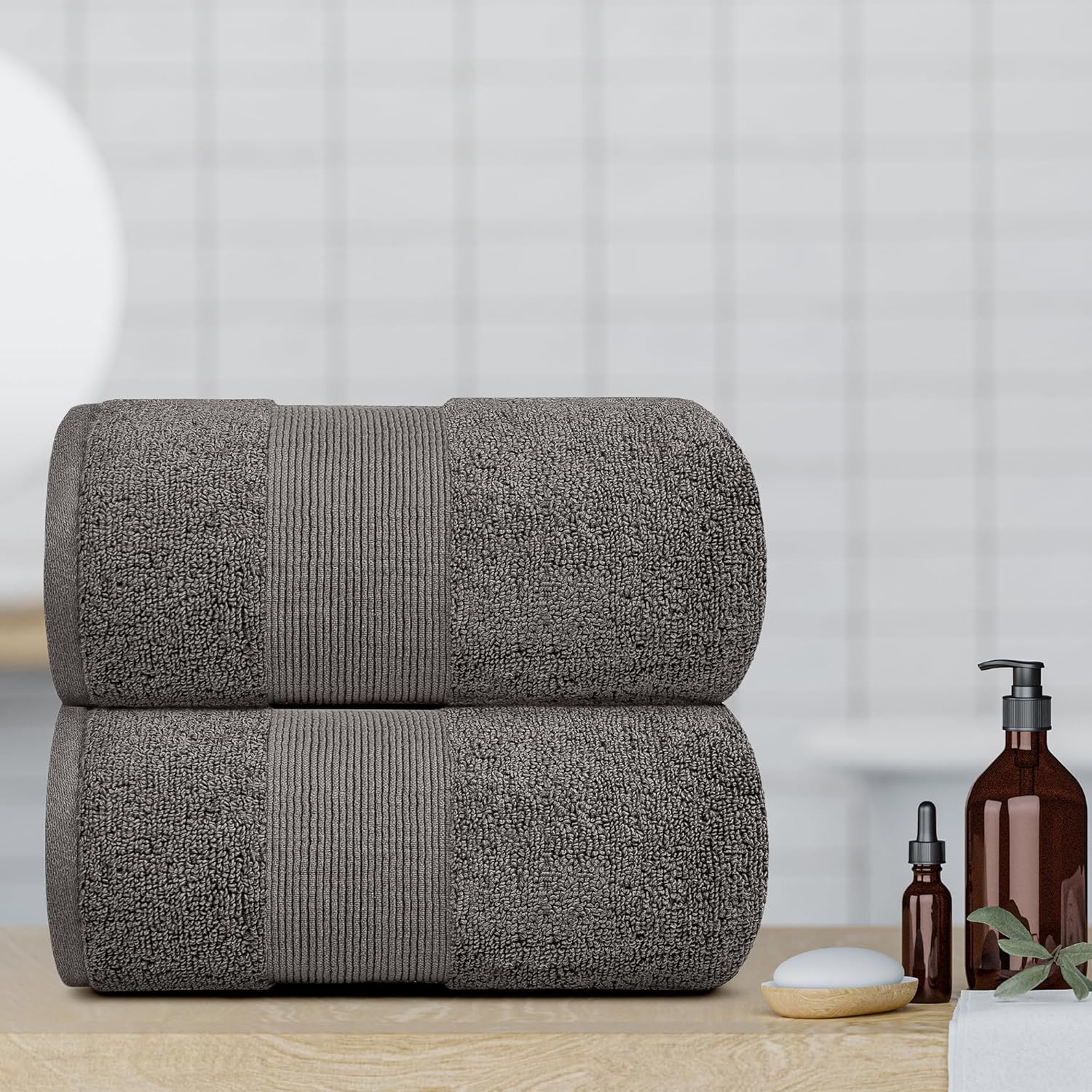 White Classic Resort Bath Sheet Towels 2 Pack - Charcoal