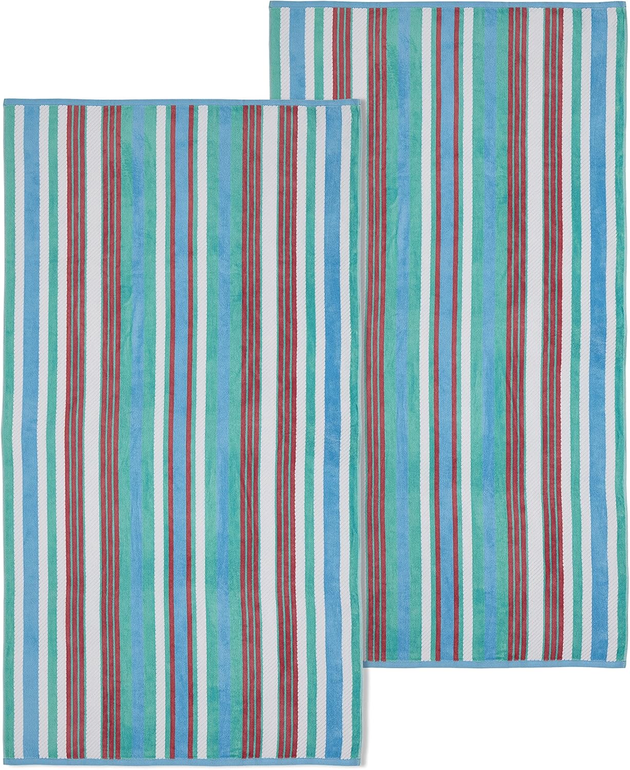 Set of 2 100 Cotton ripped stripes soft absorbent beach towel