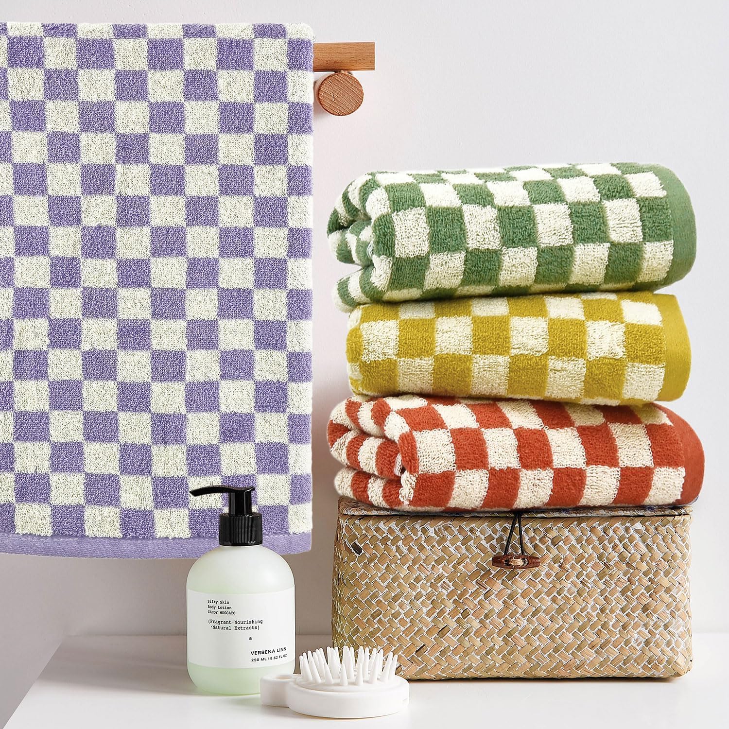 Jacquotha Bath Hand Towels 4-Piece Checkered Soft Absorbent