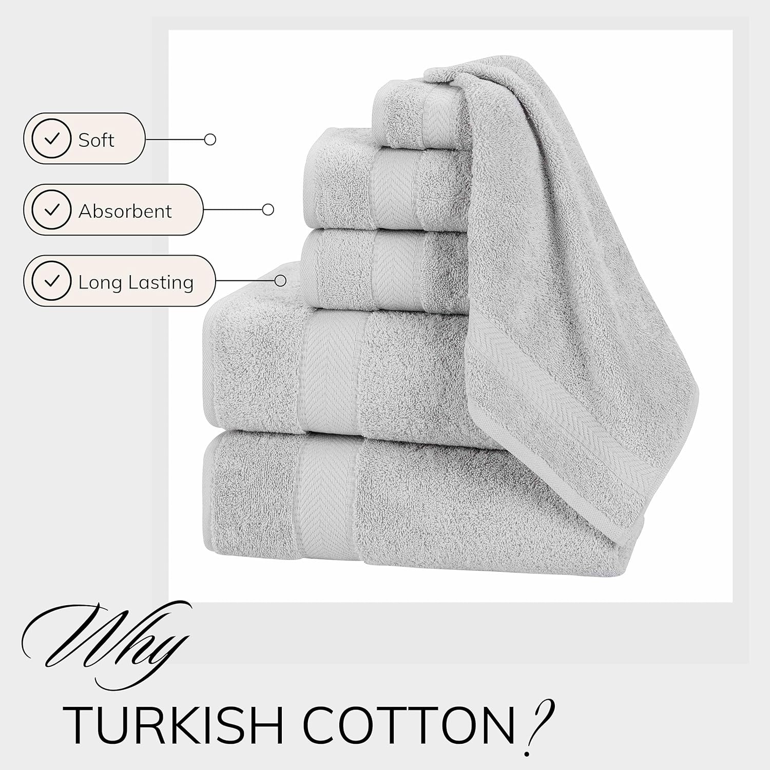 TEXTILOM 100 Turkish Cotton Towel Set Light Grey 6 Pcs Bath Towels
