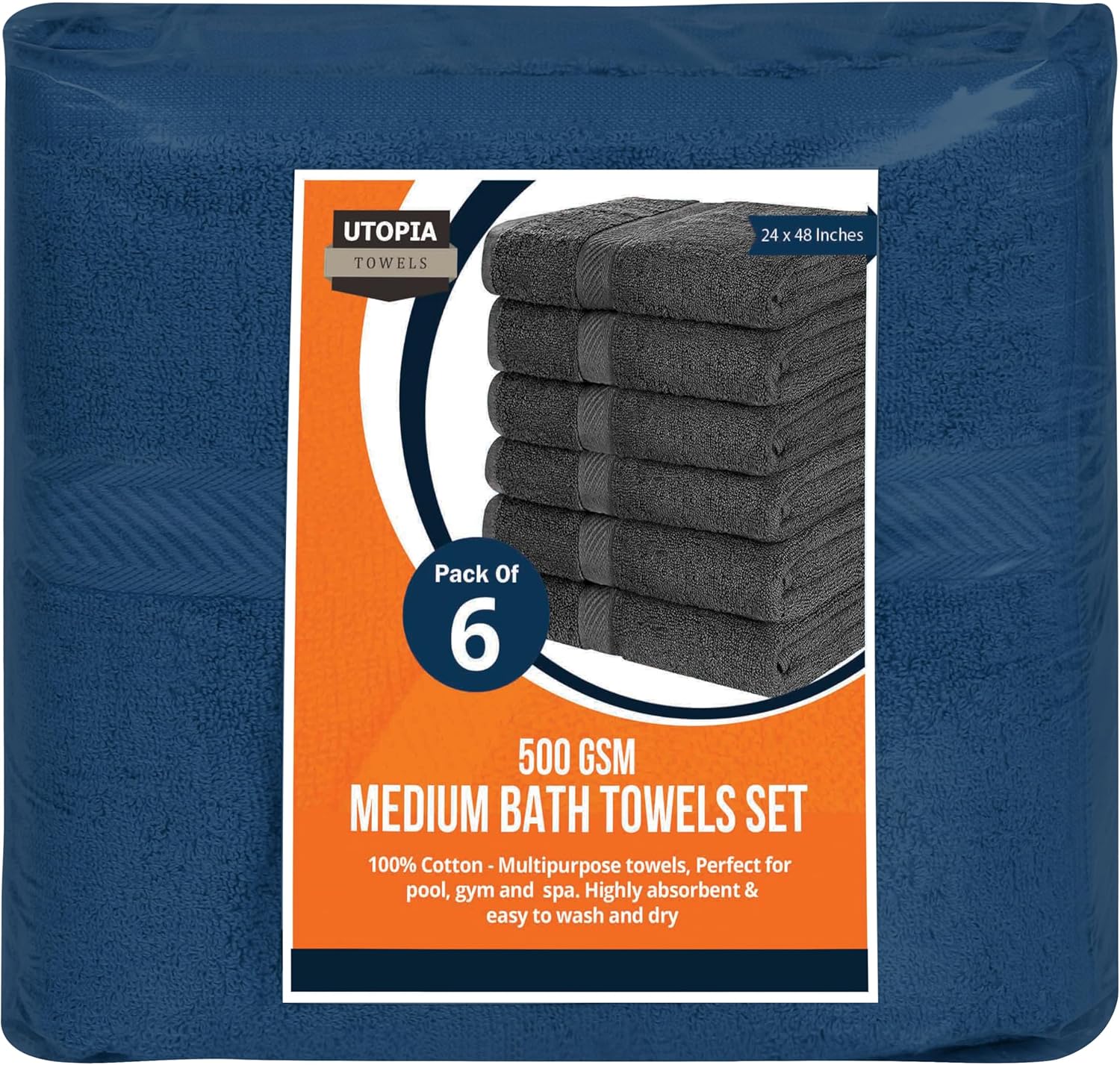 Utopia Medium Bath Towels Set 100 Cotton Quick Drying and Absorbent Navy