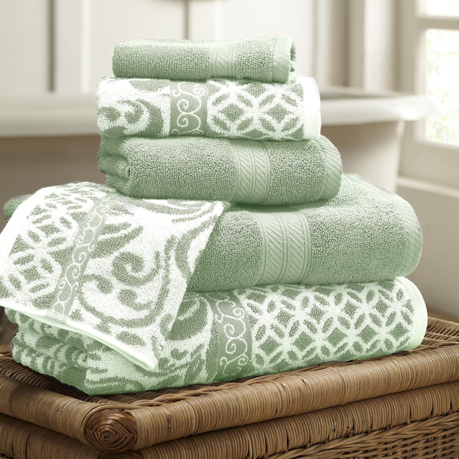 Modern Threads Trefoil Filigree 6-Piece Reversible Yarn Dyed Jacquard Towel Set