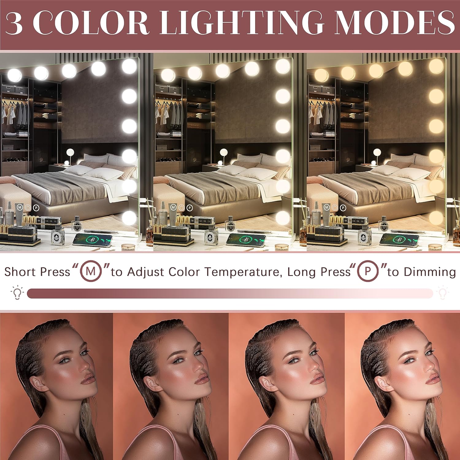 Extra-Large Hollywood Vanity Mirror with LED Lights and USB Charging