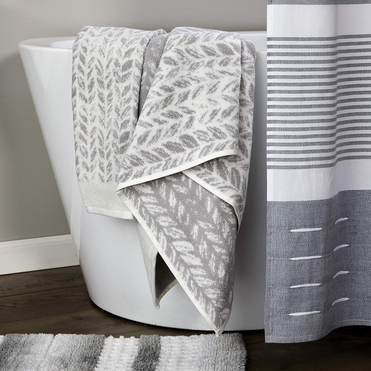 SKL Home Distressed Leaves Hand Towel Gray 16 x 26 2 Count