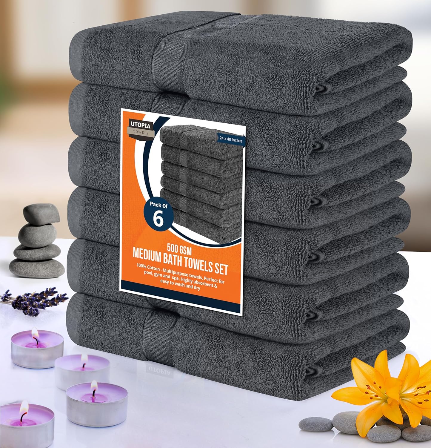 Utopia 6-Pack Bath Towels Set 24x48 500 GSM