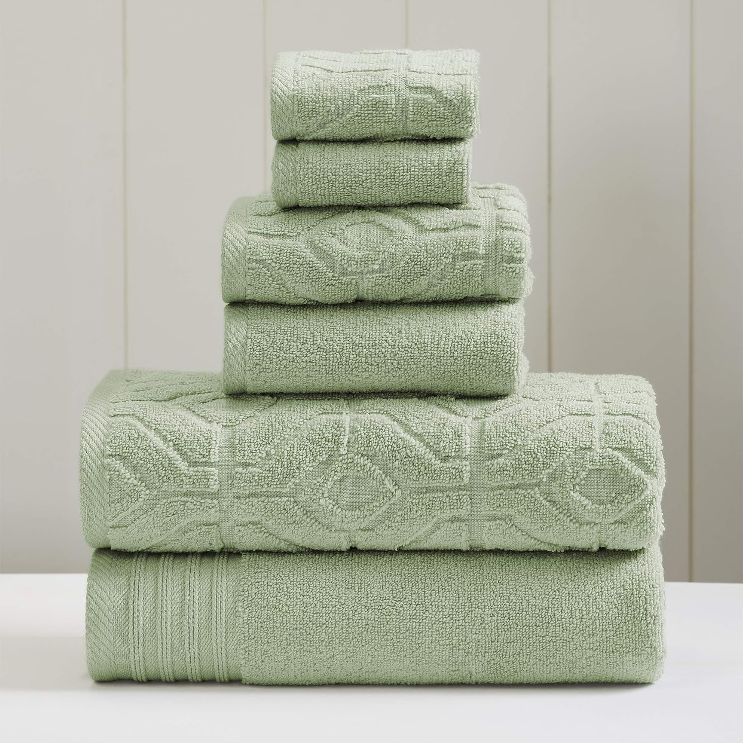Amrapur Overseas 6-Piece Yarn Dyed Diamond Gate Jacquard Towel Set - Seafoam