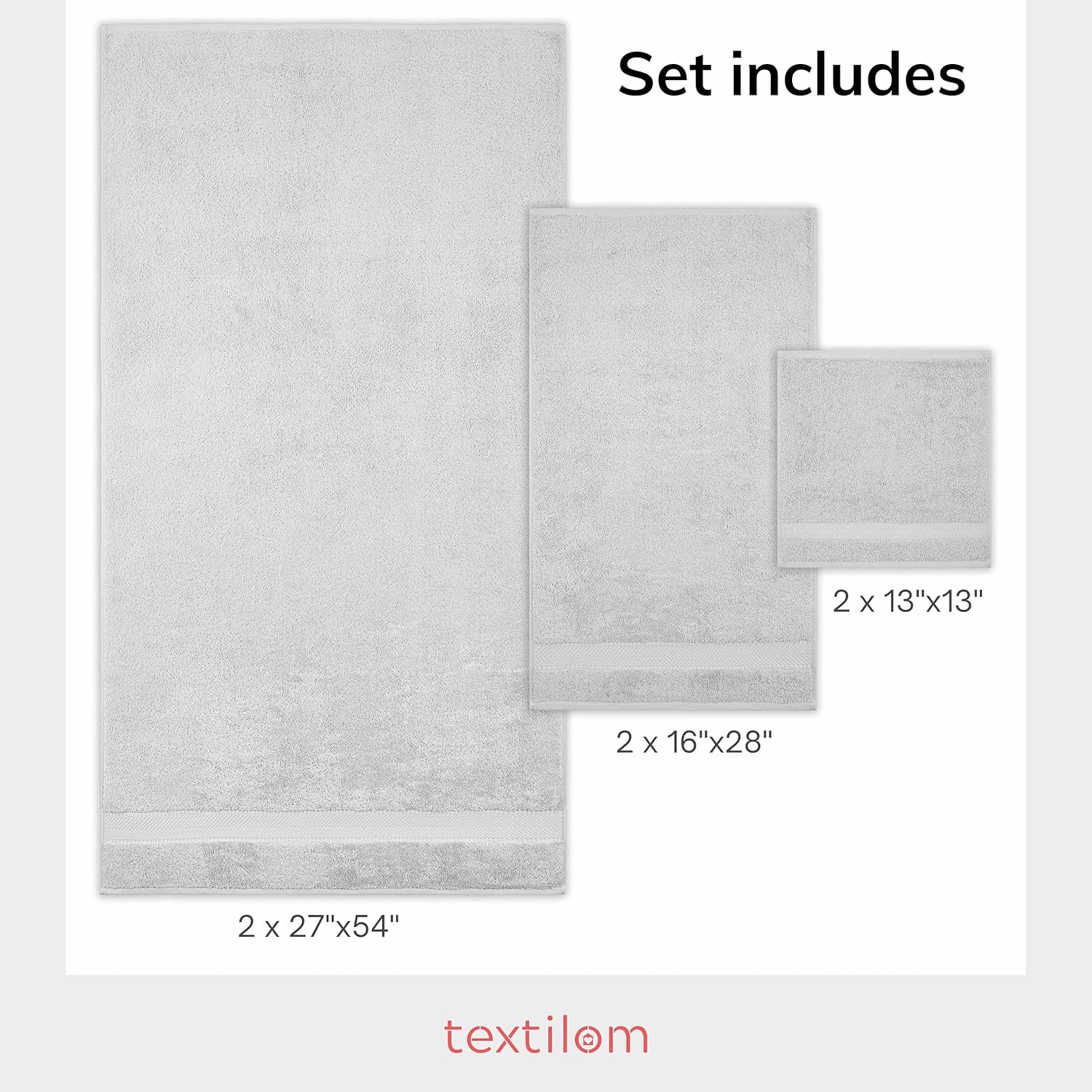 TEXTILOM 100 Turkish Cotton Towel Set Light Grey 6 Pcs Bath Towels