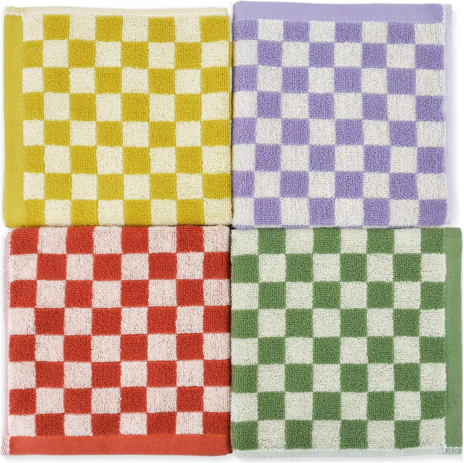 Vibrant 4-Pack Checkered Cotton Washcloths