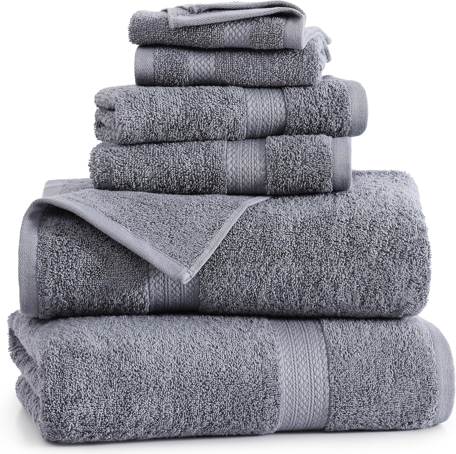LANE LINEN Bath Towels Set of 6 - 100 Cotton Extra Large Cool Grey