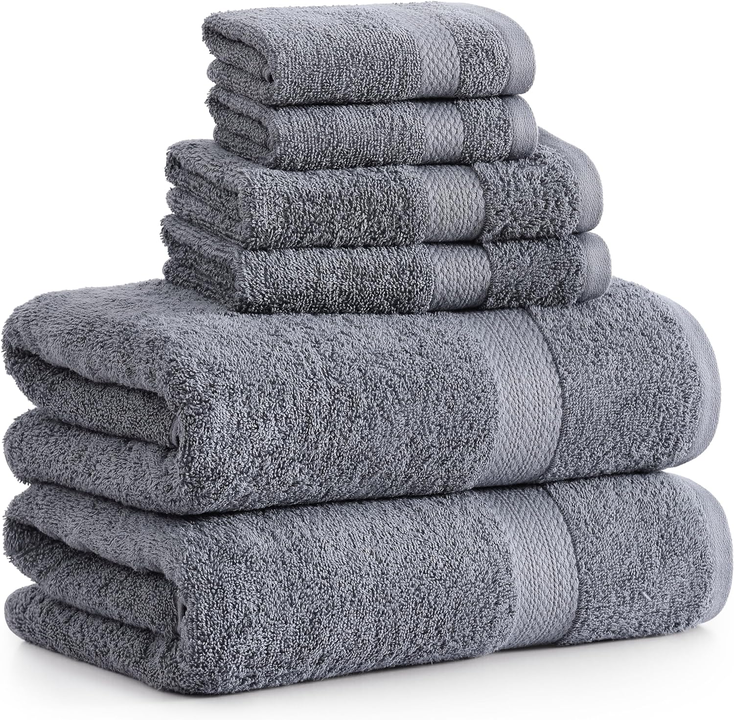 LANE LINEN Bath Towels Set of 6 - 100 Cotton Extra Large Cool Grey
